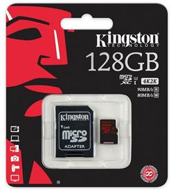 128GB microSDXC Kingston UHS-I Class U3 90MB/s read, 80MB/s write + SD Adapter