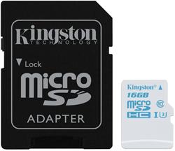 16GB microSDHC Kingston UHS-I U3 Action Card, 90R/45W + SD Adapter