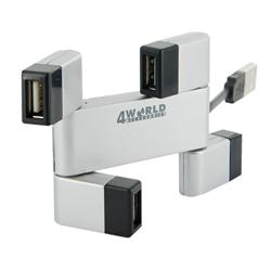 4World 4-portový USB 2.0 hub Rectangle Replikátor USB portů, pasivní, stříbro
