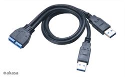AKASA AK-CBUB12-30BK USB 3.0 ext to int cable, 2 x Type A USB3.0 to internal USB3.0 mobo 19