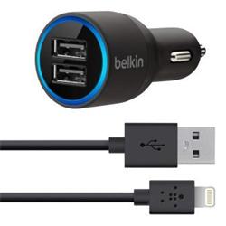 Belkin USB nabíječka do auta 2,1A/5V, 2-portová + Lightning kabel 1,2m - černá