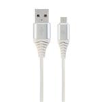CABLEXPERT Kabel USB 2.0 AM na MicroUSB (AM/BM), 2m, opletený, bílo-stříbrný, blister, PREMIUM QUALITY