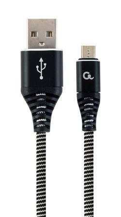 CABLEXPERT Kabel USB 2.0 AM na MicroUSB (AM/BM), 2m, opletený, černo-bílý, blister, PREMIUM QUALITY