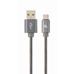 CABLEXPERT Kabel USB 2.0 AM na Type-C kabel (AM/CM), 1m, metalická spirála, šedý, blister, PREMIUM QUALITY