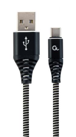 CABLEXPERT Kabel USB 2.0 AM na Type-C kabel (AM/CM), 2m, opletený, černo-bílý, blister, PREMIUM QUALITY
