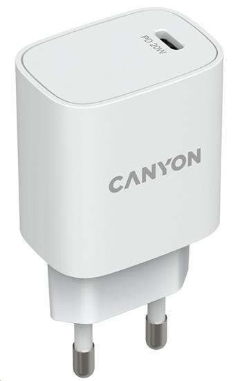 CANYON nabíječka do sítě H-20-02, 1x USB-C PD 20W, bílá