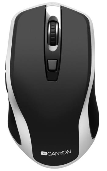 CANYON optická silent myš s bezdrátovým nabíjením, senzor Pixart, rozlišení 800/1200/1600DPI, 6 tlačítek, černo-stříbrn