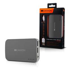 CANYON powerbanka 7800 mAh, micro USB input5V/1A a USB output 5V/1A (max.), tmavě šedá