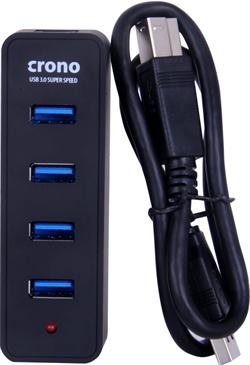 CRONO USB HUB/ 4 porty/ USB 3.0/ kabel 30cm/ černý