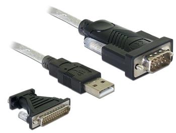Delock Adaptér z USB 2.0 Typu-A na 1 x sériové rozhraní RS-232 D-Sub 9 + adaptér D-Sub 25