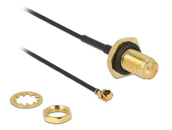 Delock Antenna Cable RP-SMA Jack Bulkhead > MHF / U.FL-LP-068 Compatible Plug 100 mm 1.13 thread length 9 mm splash pro