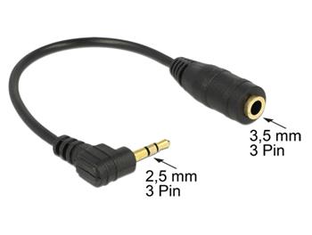 Delock audio stereo kabel 2,5 mm samec pravoúhlý na 3,5 mm samice,3 pin 14 cm