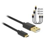 Delock Datový a rychlonabíjecí kabel USB 2.0 Typ-A samec > USB 2.0 Typ Micro-B samec sada 3 kusů černý