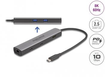 Delock Dokovací stanice USB 40 Gbps USB Type-C™ 8K - HDMI / USB 10 Gbps / 2,5 Gigabit LAN / PD 3.0 100 W