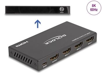Delock HDMI Switch 3 x vstupní porty HDMI na 1 x výstupní port HDMI, 8K 60 Hz