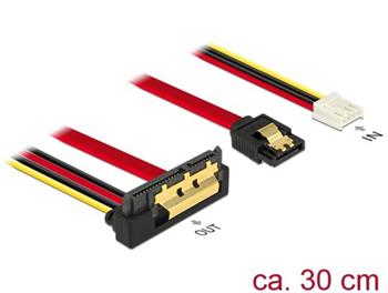 Delock Kabel SATA 6 Gb/s 7 pin samice + Floppy 4 pin napájení samice > SATA 22 pin samice pravoúhlý dolů kovový 30 cm