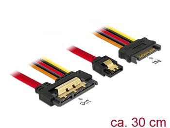 Delock Kabel SATA 6 Gb/s 7 pin samice + SATA 15 pin napájecí samec > SATA 22 pin samice přímý kovový 30 cm