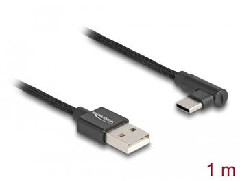 Delock Kabel USB 2.0 Typ-A samec na USB Type-C™ samec pravoúhlý 1 m černý