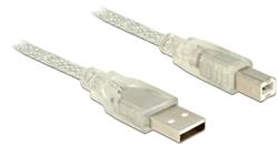 Delock Kabel USB 2.0 Typ-A samec > USB 2.0 Typ-B samec 5m transparentní