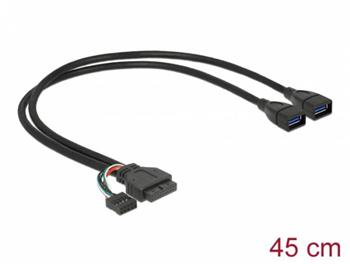 Delock kabel USB 3.0 pin konektor samice + USB 2.0 pin konektor samice > 2 x USB 3.0 A samice 45 cm