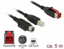 Delock PoweredUSB kabel samec 24 V > USB Typ-B samec + Hosiden Mini-DIN 3 pin samec 5 m pro POS tiskárny a terminály