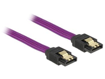 Delock SATA kabel 6 Gb/s 30 cm přímý/přímý, kovové svorky, fialový Premium
