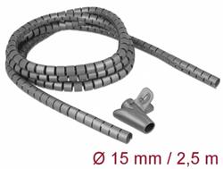 Delock Spirálová hadice se vtahovacím nástrojem 2,5 m x 15 mm, šedá