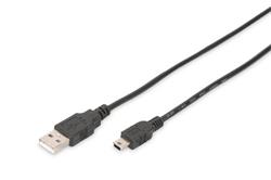 Digitus USB 2.0 connection cable, type A - mini B (5pin) M/M, 1.0m, USB 2.0 conform, bl