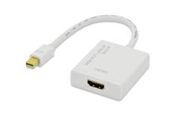 Ednet kabelový adaptér DisplayPort, mini DP samec - HDMI typ A samice, 0,2m, UHD 4K, aktivní CE, zlato, bílý