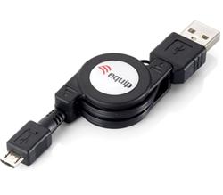 equip USB 2.0 Cable A/M -> Micro B/M, navíjecí (1m), černý