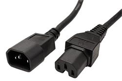 Kabel síťový prodlužovací, IEC320 C14 - IEC320 C15, 0,5m, černý