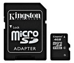 Kingston Micro SDHC karta 4GB Class 4 (rychlost 4MB/s) s adaptérem