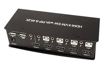 KVM přepínač (USB klávesnice a myš, HDMI, audio) 4:1 USB + USB Hub, 4K