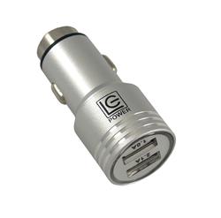 LC POWER LC-USB-CAR-ALU USB car charger for up to 2 devices, aluminium body,„emergency hammer head design“