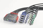 Mini přepínač počítačů (Klávesnice, VGA, Myš, Audio) 4:1 PS/2, integrované kabel