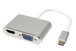 Multiport adaptér USB C(M) -> HDMI A(F) + VGA(F), 4K@30Hz, Alu