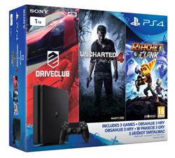 PS4 - Playstation 4 1TB Slim - FAMILY Pack - 3 hry: (Uncharted 4, DriveClub, Ratchet&Clank)