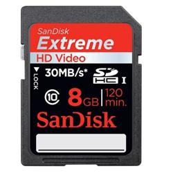 SanDisk 8 GB SDHC Extreme HD Video, 30MB/s, class 10
