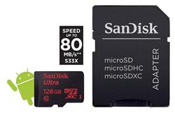 SanDisk Ultra microSDXC 128 GB 80 MB/s Class 10 UHS-I, Android, Adapter