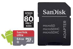 SanDisk Ultra microSDXC 64 GB 80 MB/s Class 10 UHS-I, Android, Adapter
