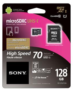 SONY microSD karta 128GB, class10, 90MB/s, adapter