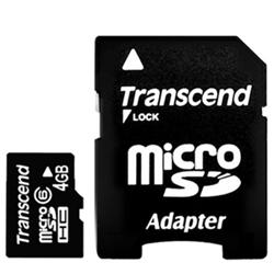 Transcend 4GB microSDHC (Class 6) paměťová karta (s adaptérem)