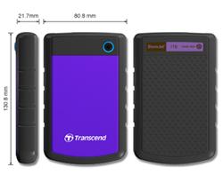 TRANSCEND 500GB StoreJet 25H3P, USB 3.0, 2.5” Externí odolný hard disk, černo/fialový