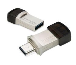 Transcend 64GB JetFlash 890, USB-C/USB 3.1 duální flash disk, malé rozměry, stříbrný kov, odolá prachu i vodě