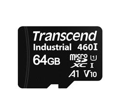 Transcend 64GB microSDXC460I UHS-I U1 V10 A1 3K P/E (3D TLC) průmyslová paměťová karta, 100MB/s R, 85MB/s W, černá