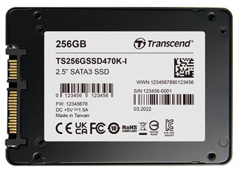 TRANSCEND SSD470K-I 256GB Industrial (3K P/E) SSD disk 2.5" SATA3, 3D TLC, Aluminium case, 560MB/s R, 520 MB/W, černý