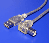 USB 2.0 kabel A-B, 0,5m, transparentní, lomený konektor B