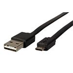 USB 2.0 kabel, oboustranný USB A(M) - oboustranný micro USB B(M), 1m, plochý, černý
