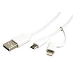 USB 2.0 kabel USB A(M) - micro USB B(M) + redukce micro USB B(F) - Lightning, bílý, 1m