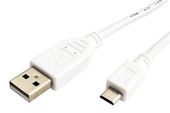 USB 2.0 kabel, USB A(M) - microUSB B(M), 3m, bílý